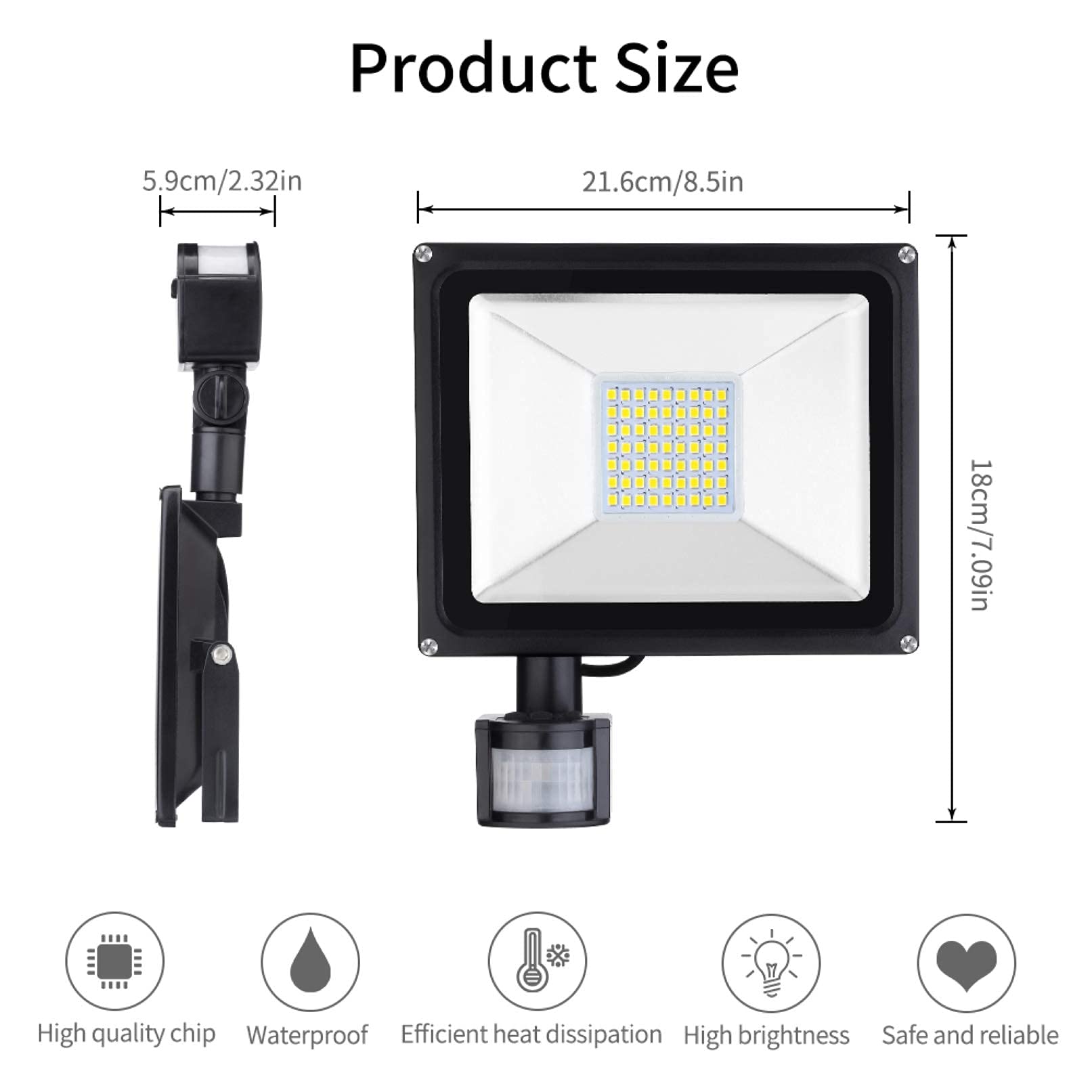 Reflektory zewnętrzne LED 30 W, czujnik ruchu PIR, oświetlenie zabezpieczające, wodoodporność IP65, 2400 lm, ciepłe białe światło punktowe, oświetlenie ścienne do prac o,3 Pack