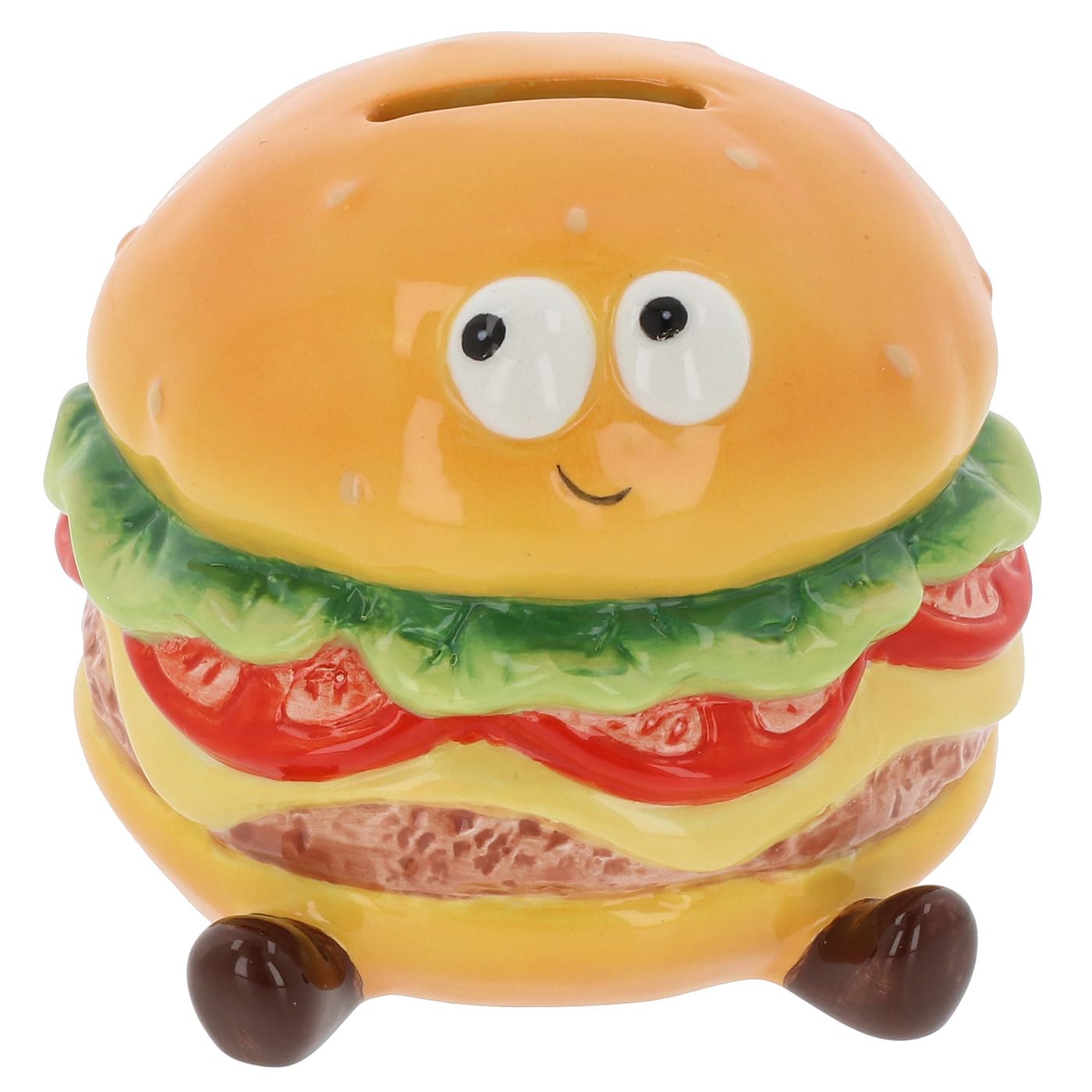 Shudehill Giftware Multicolour (Orange, Yellow, Green, Red, Brown) Foodie Fun Burger Money Box, Ceramic Novelty Savings Coin Bank