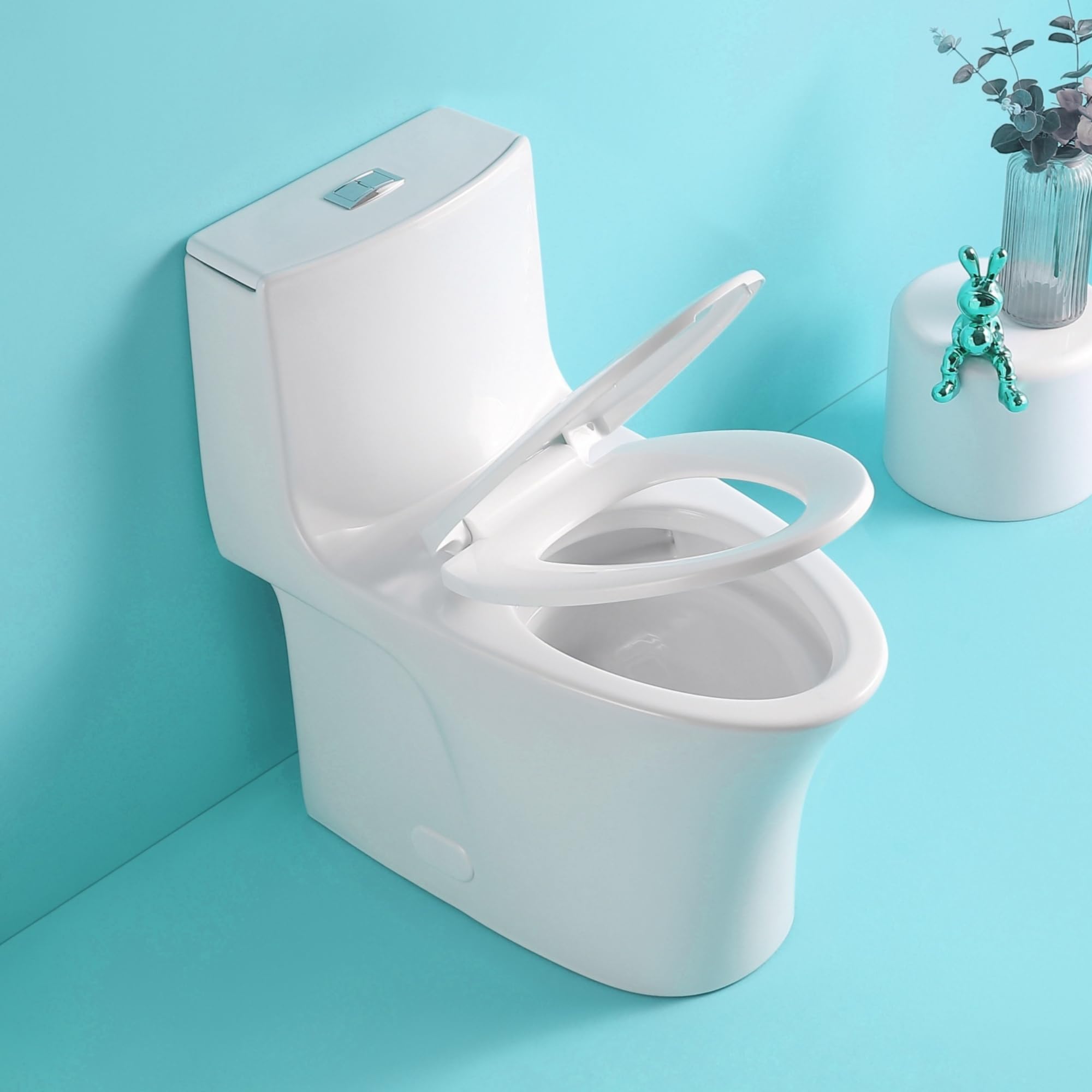One Piece Toilet, 1.1/1.60 GPF Dual-Flush Elongated Toilet, Powerful & Quiet Toilet, Water-Saving MAP 1000g, Comfort Height Floor Mounted with Soft Closing Seat Cover, Gloss White 23T02-GW