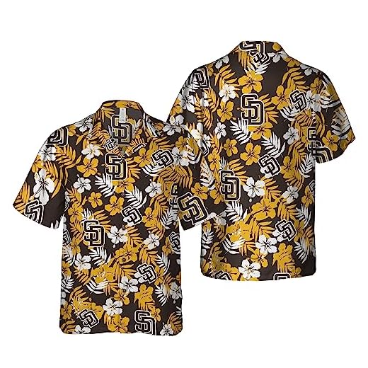 San Diego New Hawaiian Shirts Tropical Baseball Holiday Couple Team Family Matching Aloha Shirts Dress 3D Hawaii Casual Button Down Shirts Summer Baseball Apparel Gift for Men Women Boy Girl Child