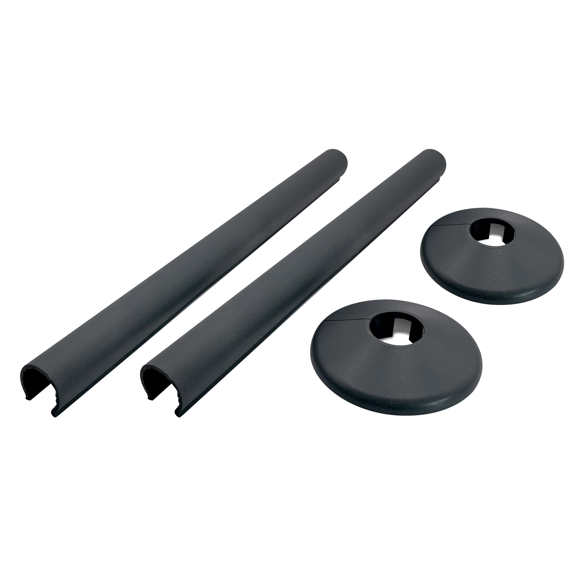 200mm Basalt Grey Retro Fit Snap On Plastic Radiator Sleeve Cover & Collar Sets Pair for 15mm Pipe โ image 1