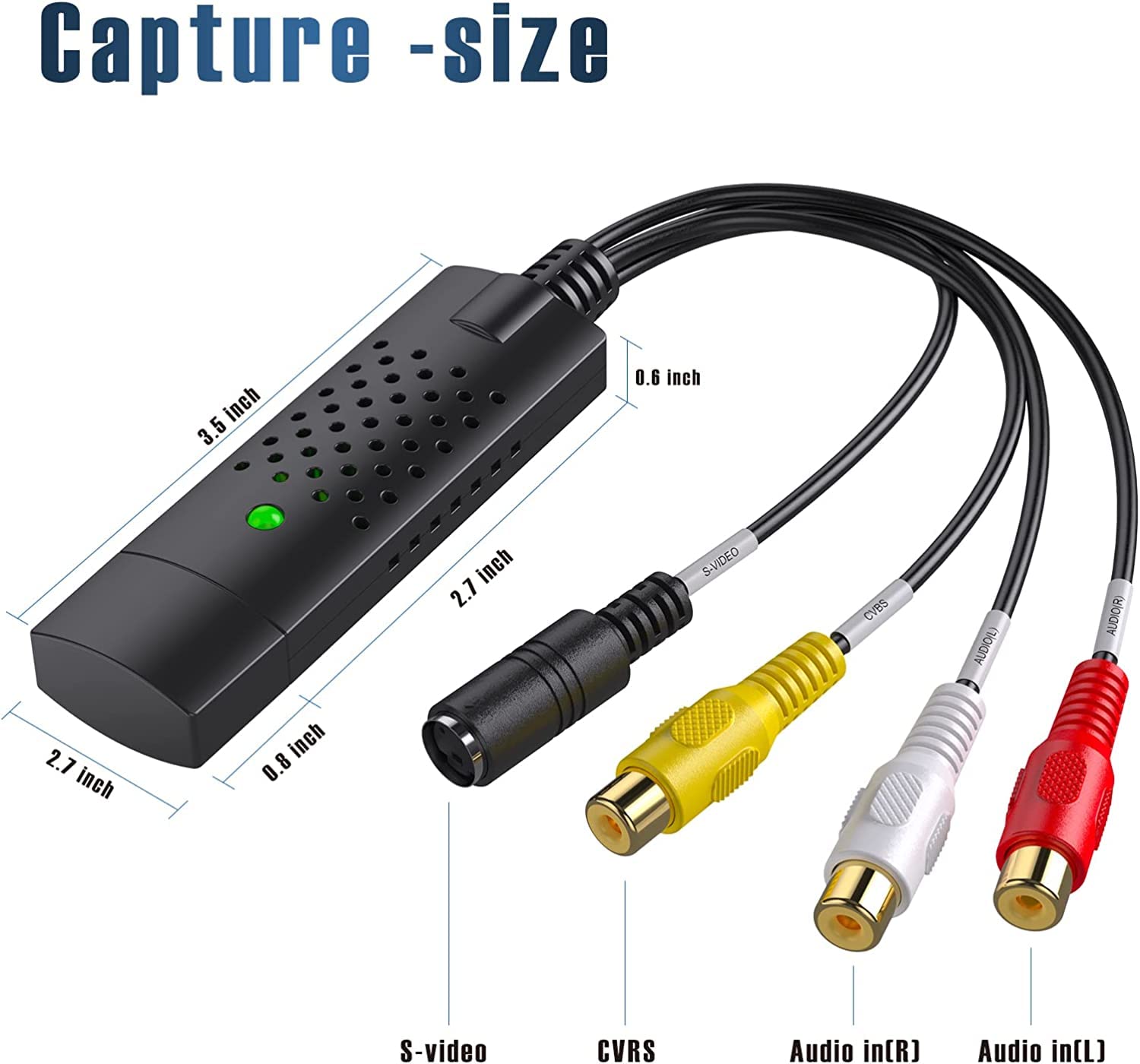 Tarjeta de captura, dispositivo de tarjeta de captura de video USB, convertidor de audio y video para RCA a USB-Convert VHS Mini DV VCR Hi8 DVD a digital, para PC, TV, reproductor de cinta