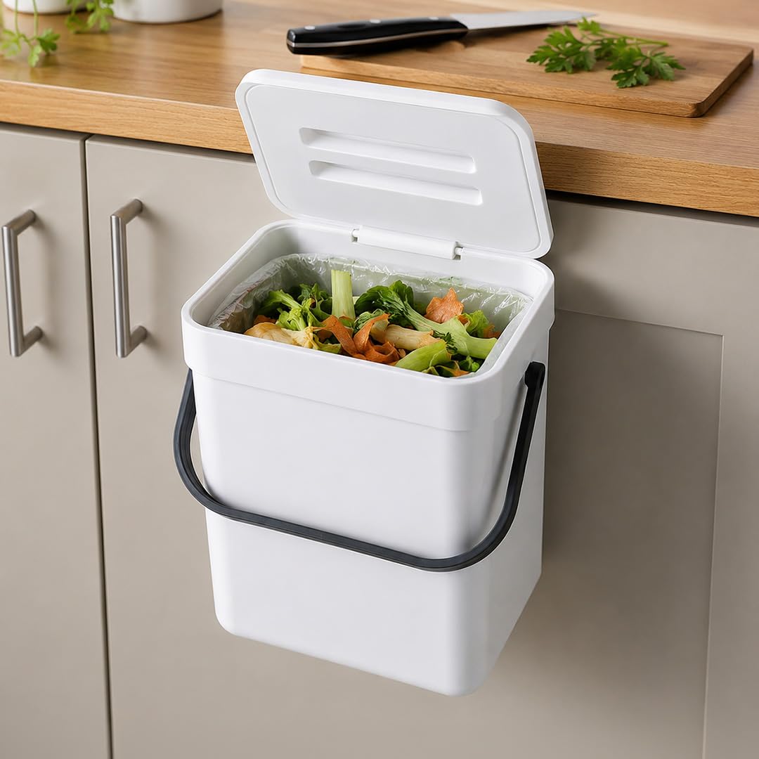HomeEssentials 3L Hanging Kitchen Trash Can with Lid, Dual-Opening Design, Mounts on Cabinet Door or Wall, Compact Waste Bin, White Space-Saving Smart for Kitchen, Bathroom & Office-image-48
