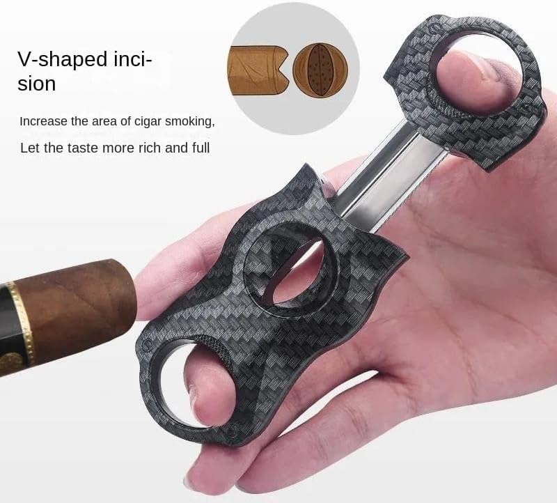Stainless Steel Cigar Cutter, Carbon-Fiber Patterned Oval Clipper, Precision Guillotine, Modern Lightweight Handheld Tool(B)