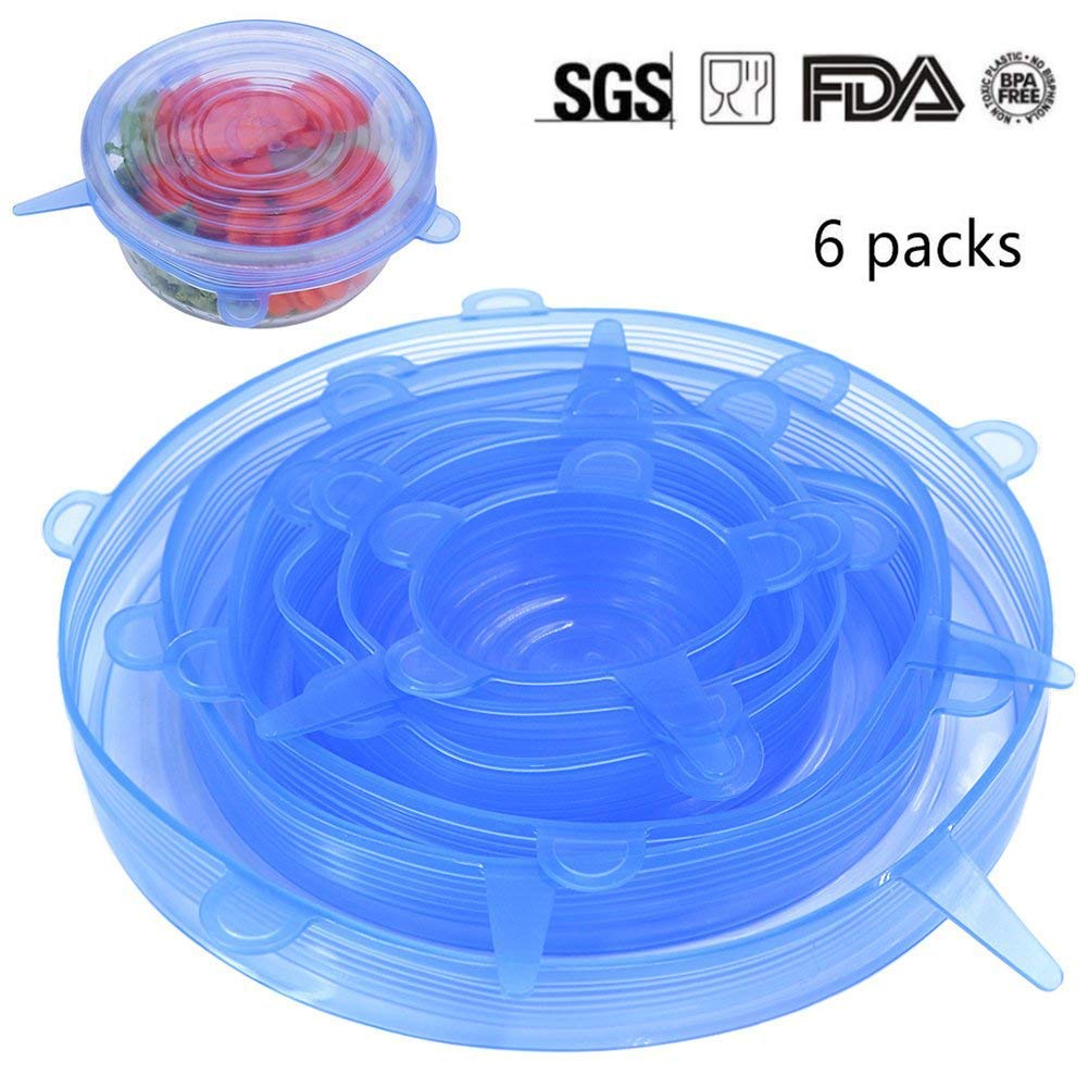 Lanting 6 Pcs Stretchable Food Saver Dishwasher and Freezer, Bowl Covers Reusable, Blue Silicone Stretch Lids — Amazon image 2