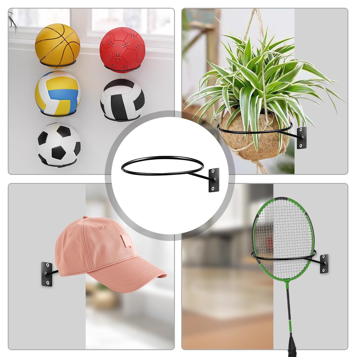 6 Pezzi Supporti da Parete per Pallacanestro, Supporto per Pallone da Calcio, Portapalloni da Parete con Viti, Porta Palloni da Muro in Metallo per Pallacanestro, Calcio, Pallavolo, Rugby