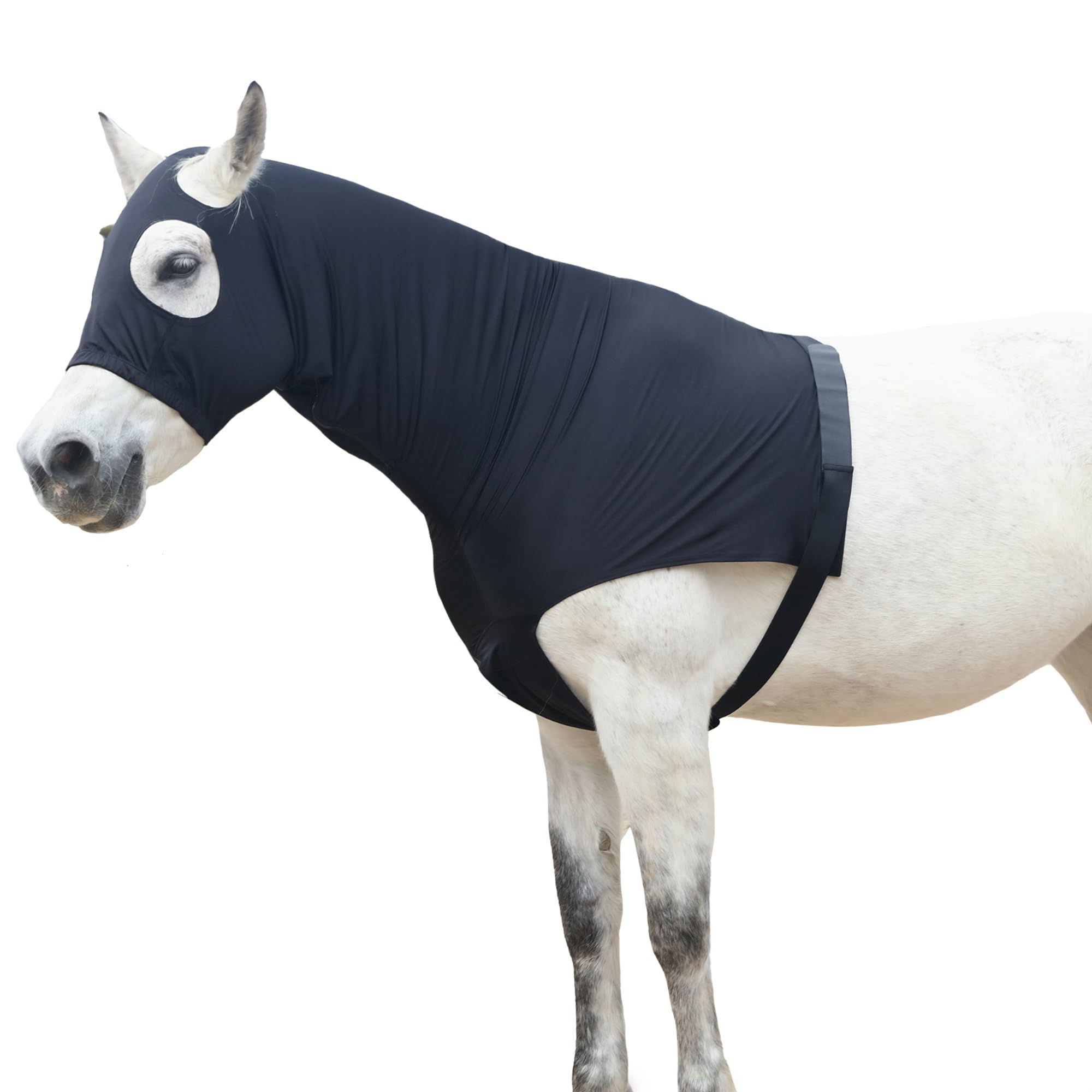 Cappottino da cavallo in tessuto Lycra elasticizzato con cerniera rinforzata e chiusura in velcro regolabile, cappuccio testa di cavallo con copertura integrale per il collo, nero, XXL