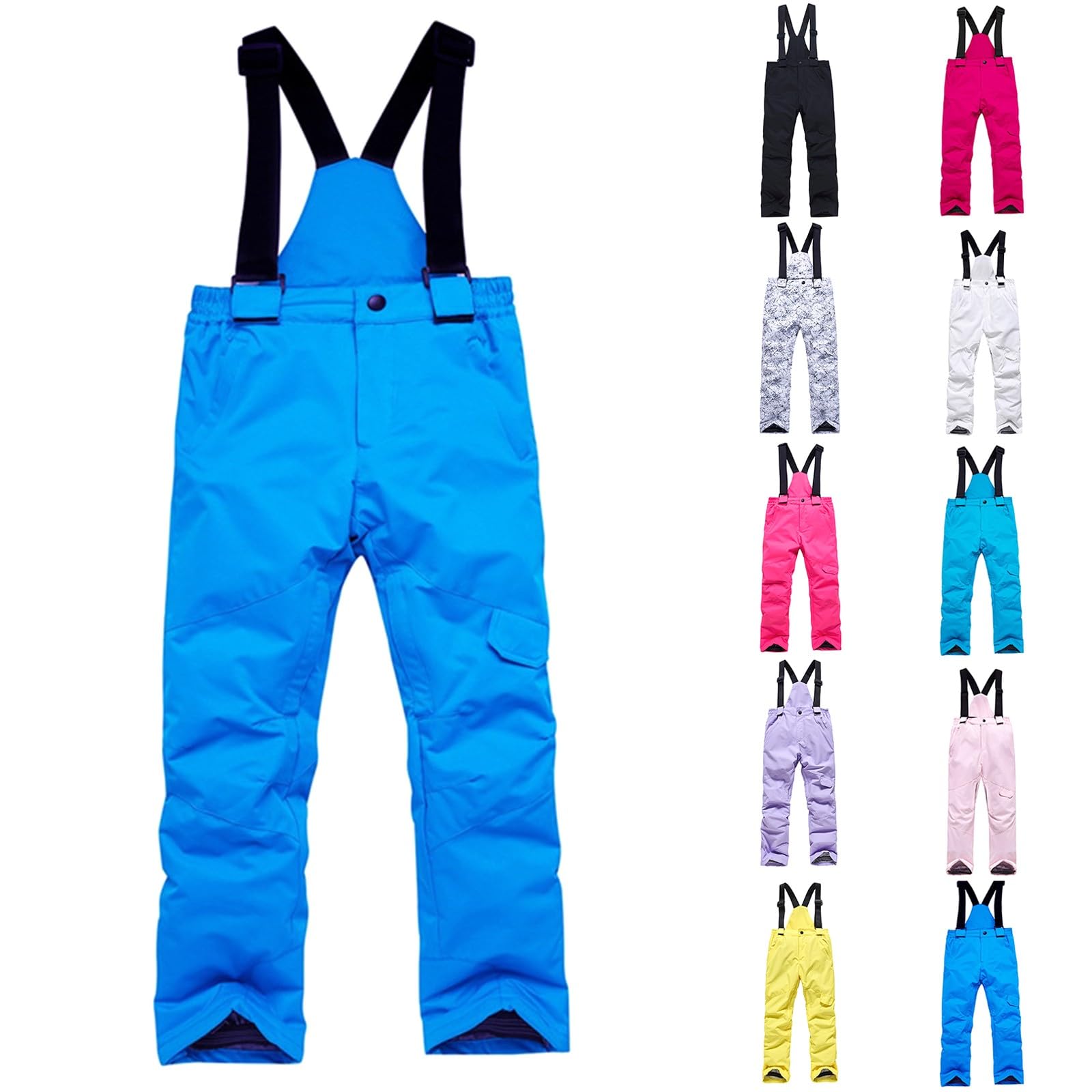 Pantalon de ski imperméable pour enfants avec bretelles réglables, pantalon de neige chaud isolé avec poches pour garçons et filles de 8 à 12 ans, pantalon de neige imperméable pour l'hiver et le