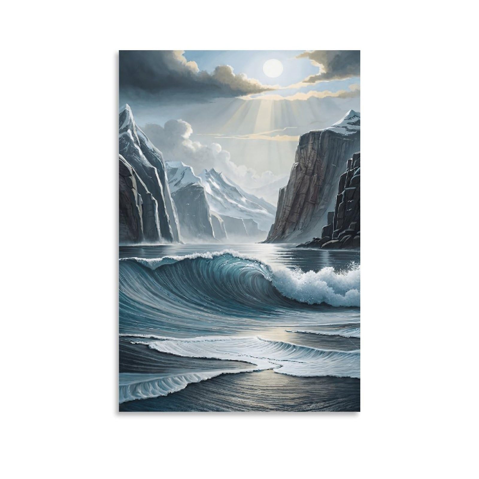XPASHIQWC Snow Mountain Canyon Bay Poster Artwork Giclee Canvas Prints Modern Wall Art Picture Wall Hanging for Living Room Home Decorations 20x30inch(50x75cm)