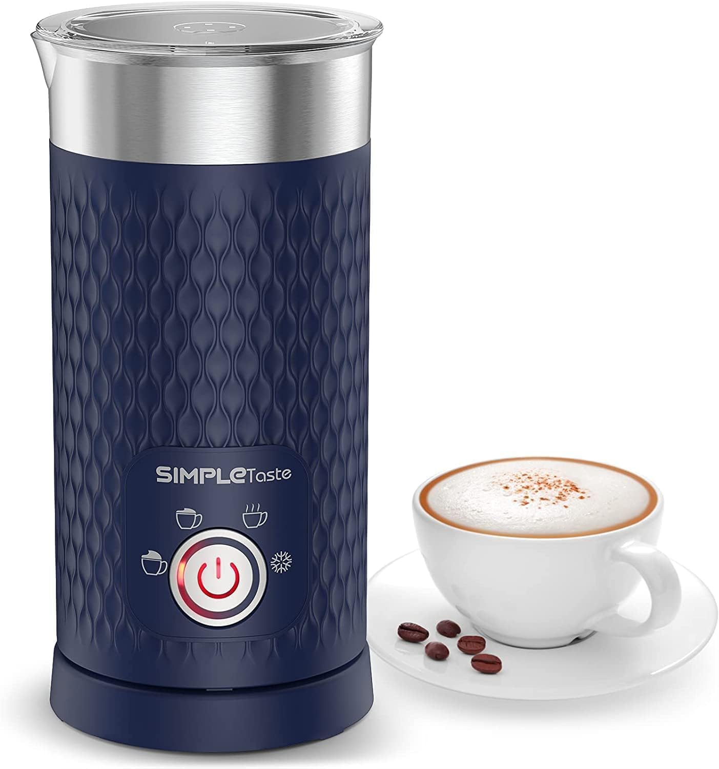 SIMPLETASTE Electric Milk Frother, Automatic Frother and Milk Steamer, 4-in-1 Electric Milk Steamer, Hot and Cold Foam Maker for Coffee, Cappuccinos, Macchiato, Latte