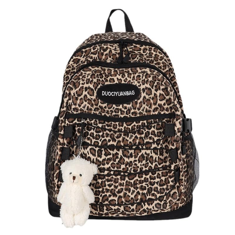 LXJYDN Mochila Mochila Casual Estampada En Leopardo para Mujeres, Mochila para Estudiantes Completa, con Colgante-Leopardo-43 * 33 * 15 Cm