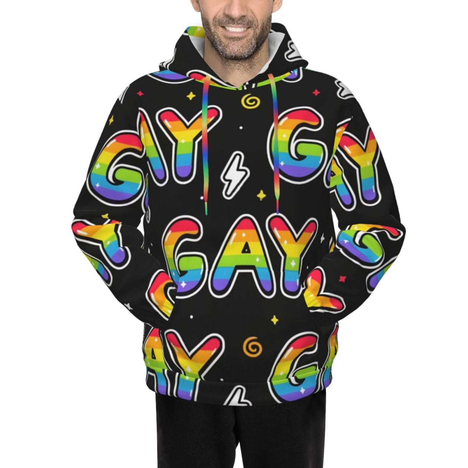 peiyeety Cool Stylish Gay Word Men'S Casual Hooded Collar Drawstring Hoodies 3d Printed Pullover Sweatshirts Casual Long Sleeve Shirts