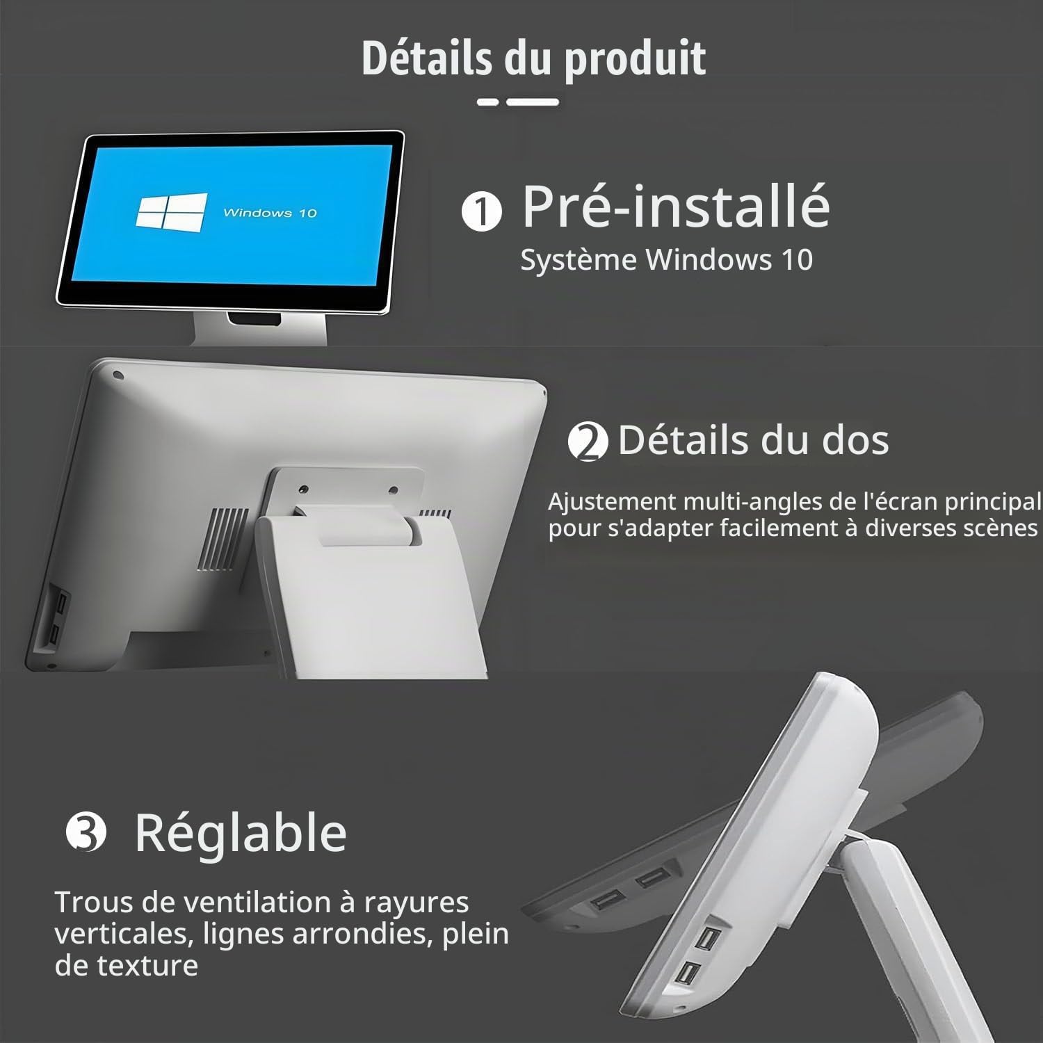 Caisse enregistreuse POS, écran Tactile LCD 15,6 Pouces, Caisse enregistreuse Tout-en-Un, 4 Go de RAM, pour Commerce de détail et Restaurant
