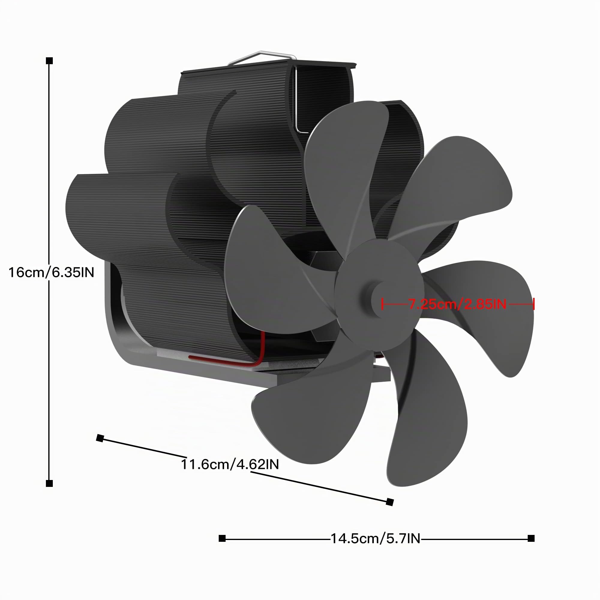 Ventilatore per Stufa a Legna,Ventola per Stufa a Legna con 6 Pale per Bruciatore di Tronchi/Stufa/Camino/Accelerare la dissipazione del calore (Pipeline sospese)