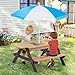 Mederra 3-in-1 Wooden Kids Picnic Table with Adjustable Umbrella, Sand and Water Activity Table with Removable Boxes for Outdoor Backyard Patio Play