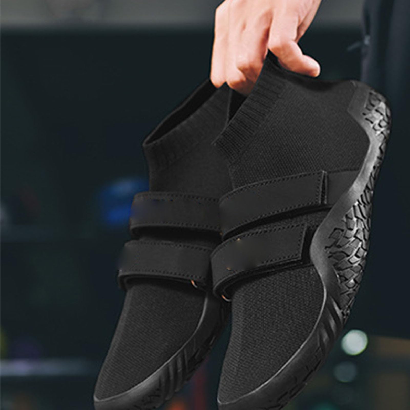 Chaussures pieds nus chaussures d'haltérophilie absorbant les chocs légères baskets d'entraînement de gymnastique pour hommes accroupis Deadlifting caoutchouc Nylon taille (Noir)