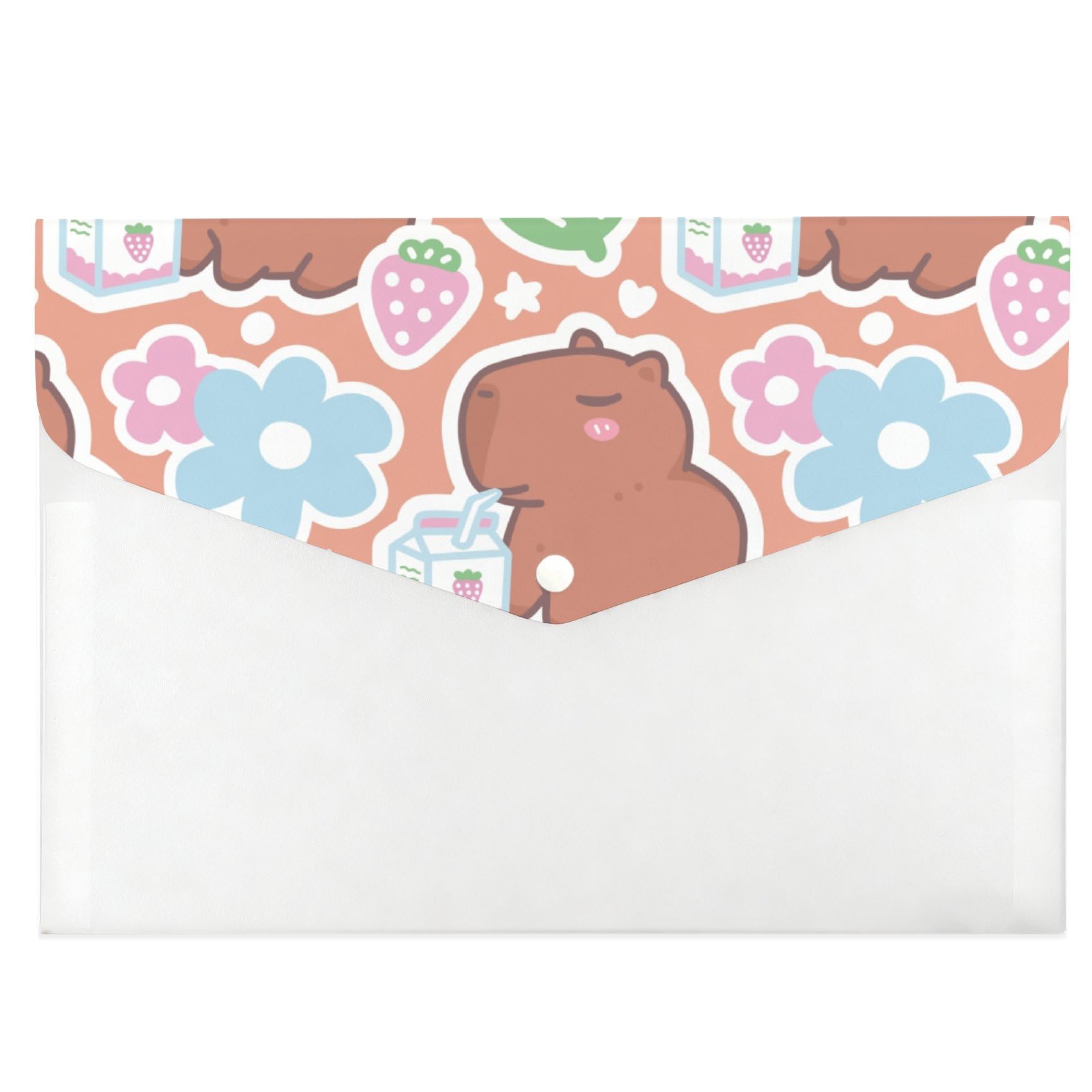 Cute Cartoon Capybara Plastic Wallets, Capybara Stationery A4 Folders, Clear Folder, Stationery Plastic Envelope Wallets A4, Files with Snap Button, Document Holder for School Office Home Travel