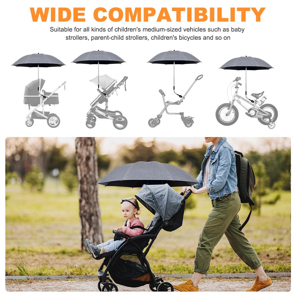 Parasol do wózka uniwersalnego, ochrona przed promieniowaniem UV 50+, parasol do wózka, średnica 82 cm, do wózka dziecięcego, szary