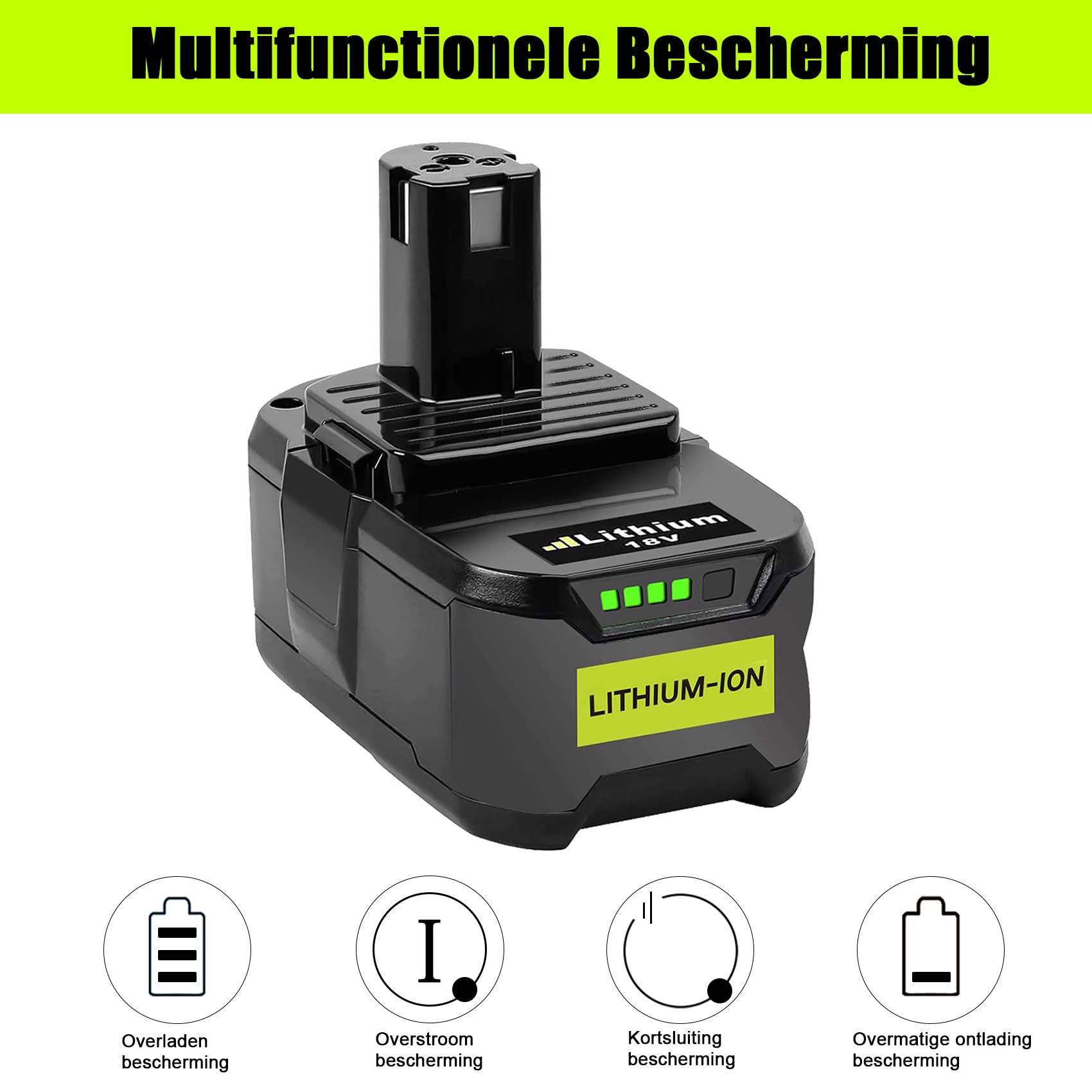 4Stück 18V 9.0Ah Akku für Ryobi Elektrowerkzeug mit LED-Ladeanzeige