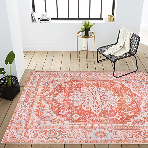 Tapete decorativo naranja y crema 5X8 ft lavable a máquina miniatura 2