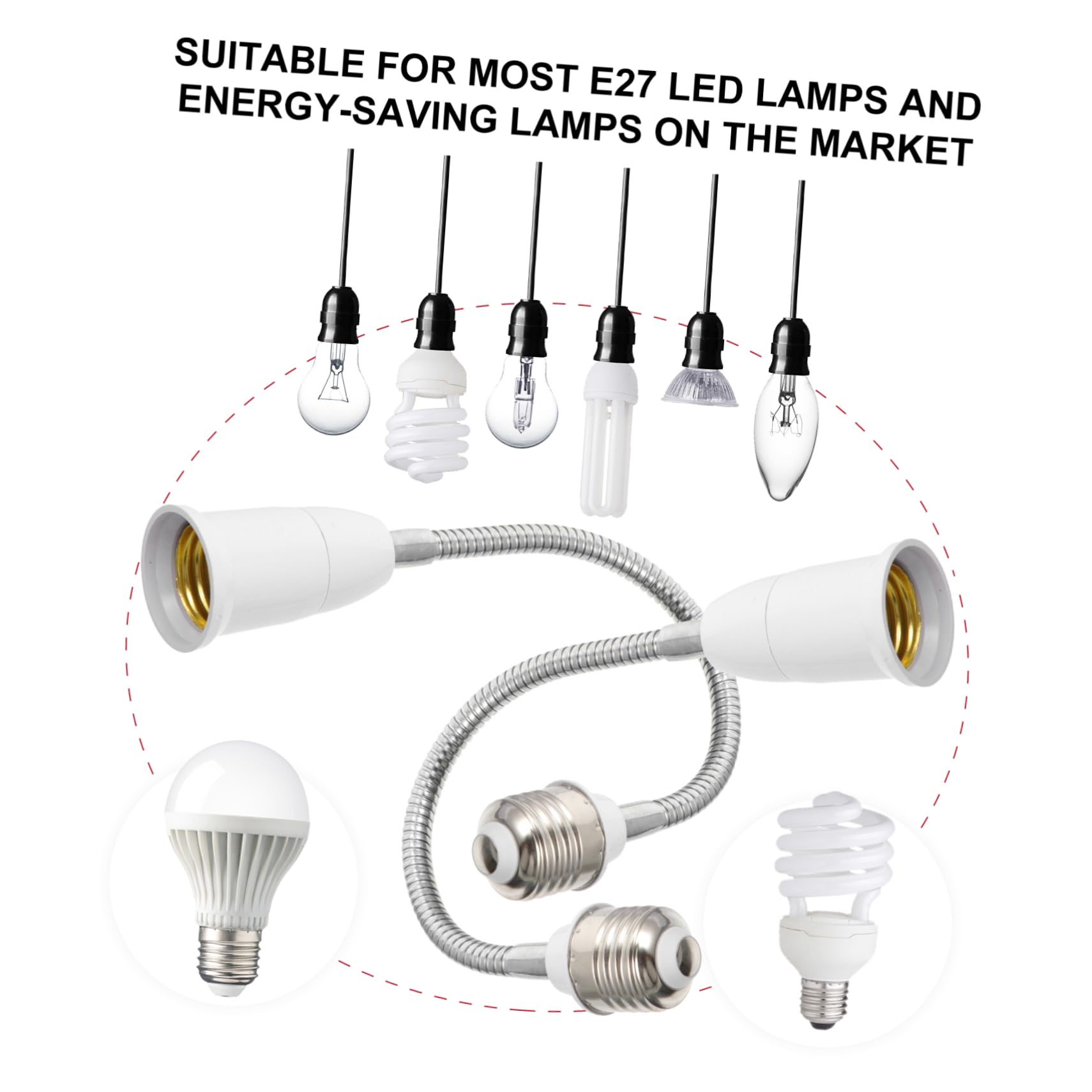 LALAFINA E27 to E27 Lamp Socket Extender Practical Light Holder Extendable Hose Rotatable for Photography Home