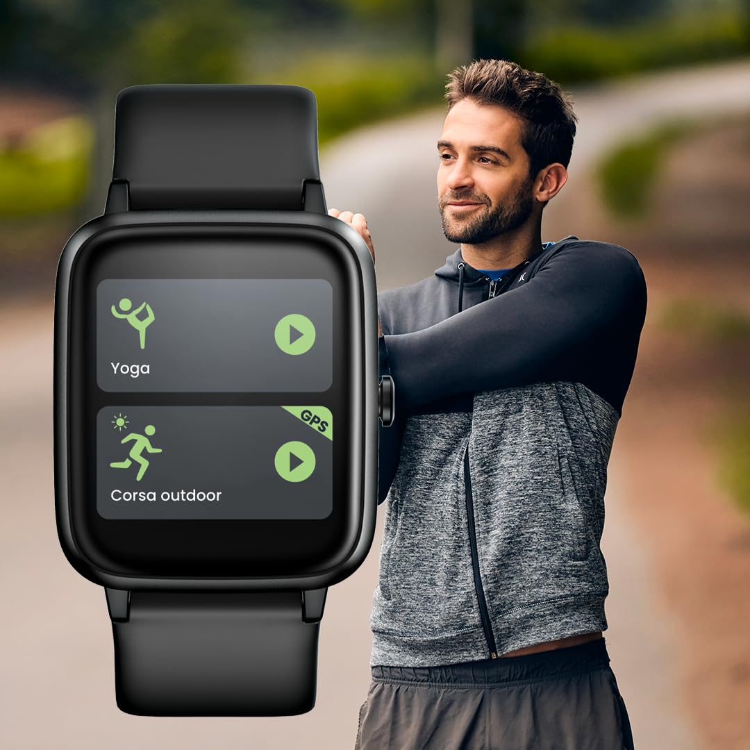 TECHMADE Smartwatch Unisex, Orologio Fitness con Contapassi, Frequenza Cardiaca, Sonno, Sport CON GPS INTEGRATO, per attività in door e out door | Android e iOS (blu-cassa silver)