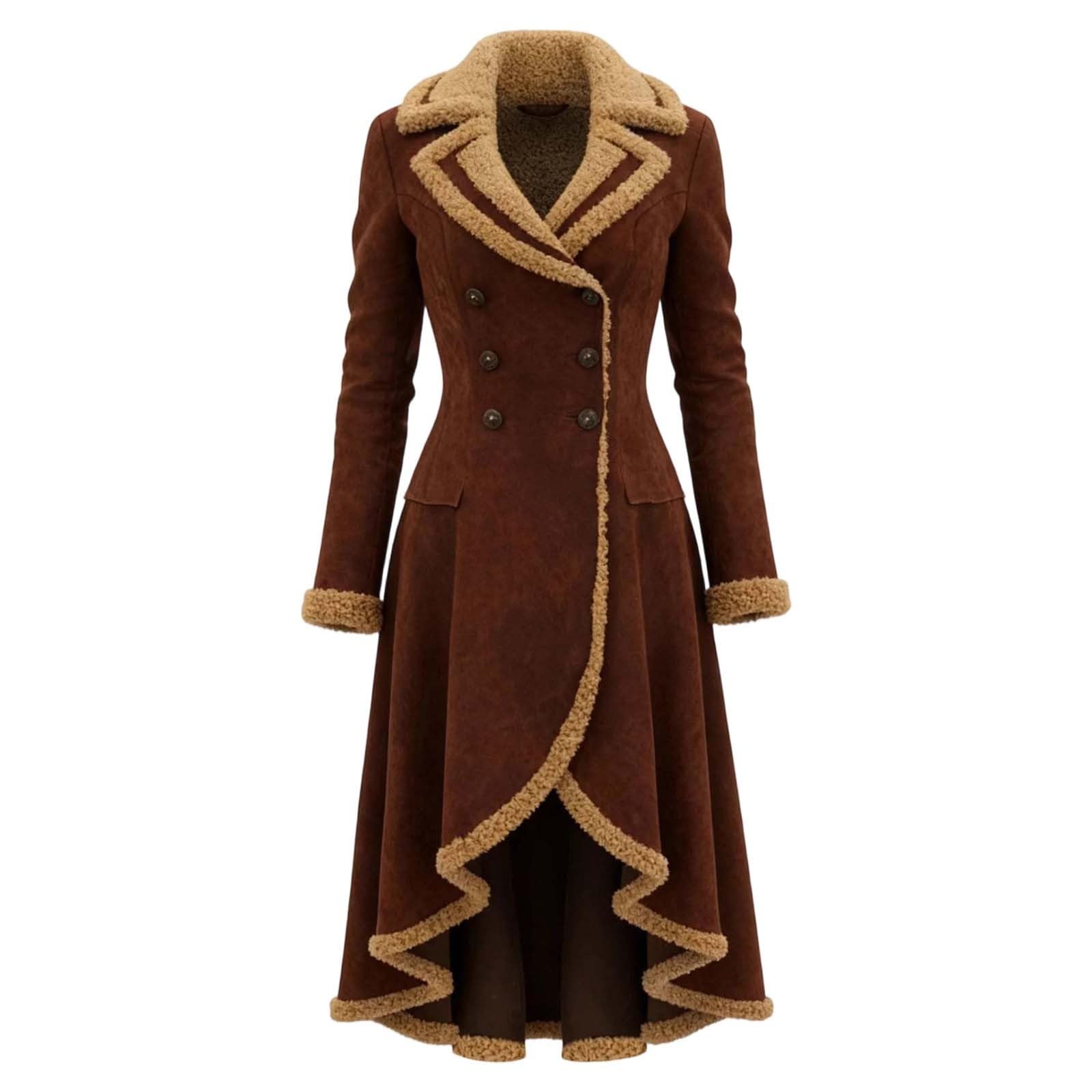 Wintermantel Damen Lang Gefüttert Fleecejacke Ledermantel Revers Mantel Trenchcoat Umlegekragen Kunstpelzmantel PU Lederjacken