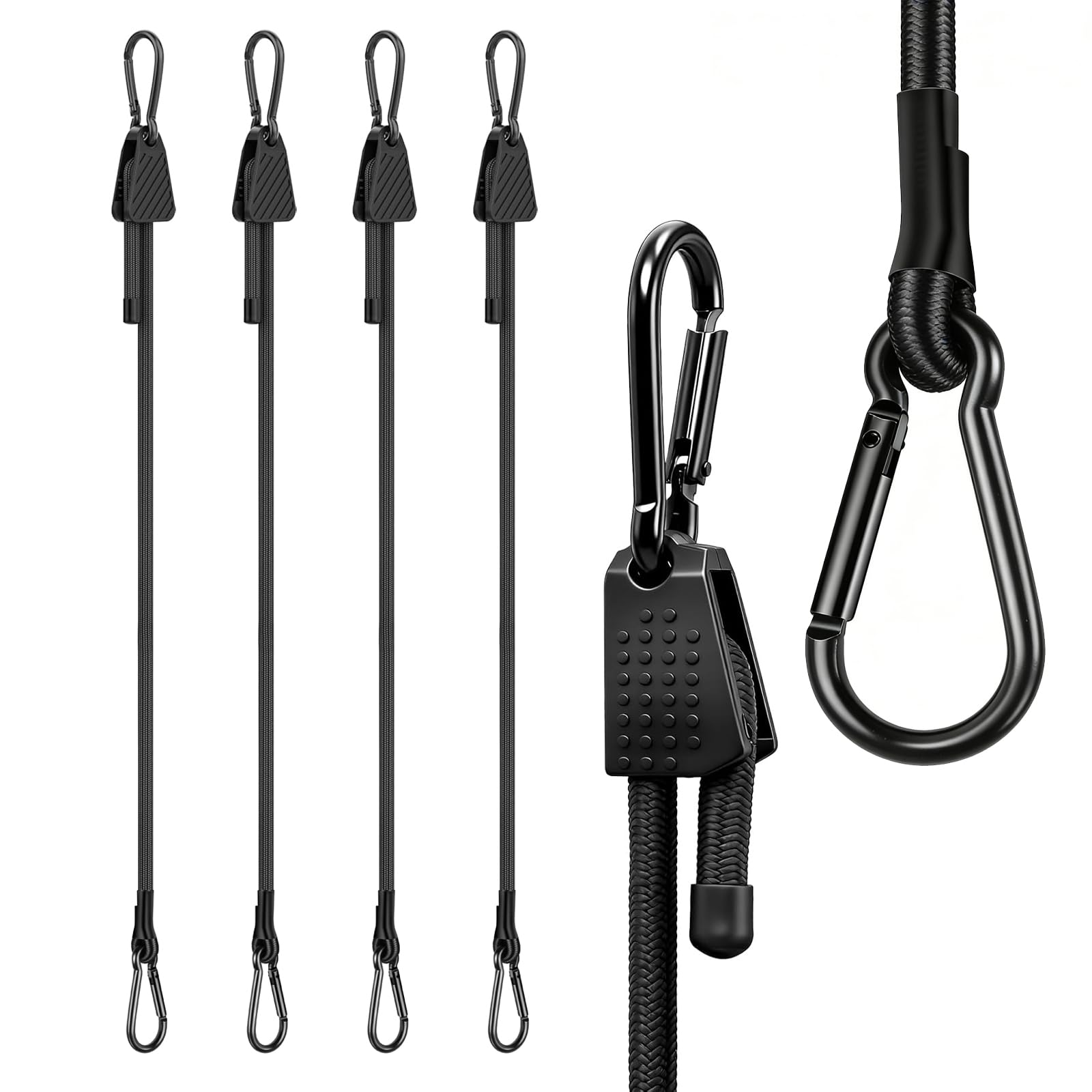 Lot de 4 Tendeurs Élastiques avec Crochets Réglables Tendeurs en Caoutchouc avec Crochet avec Mousqueton pour Camping Tentes et Activités de Plein Air Moto