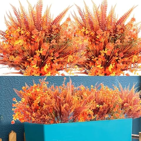 LUCKY SNAIL Artificial Fall Flowers, 15pcs UV Resistant Fall Fake Flowers, Fall Flowers Artificial for Decoration, Fall Decorations for Home Kitchen Garden Wedding Party Cemetery Cover