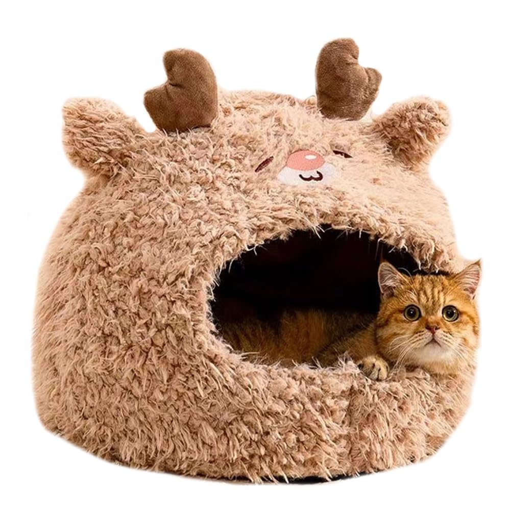 Cat Bed for Indoor Cats Large Cat Bed Cave Durable Cat Tent Bed with Removable Washable Cushion for Pet Cats and Dogs (Deer Style, L (20.9 X 20.9 X
