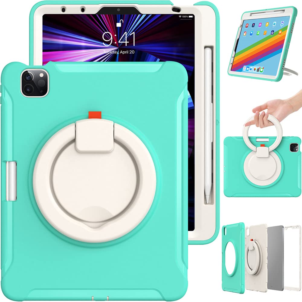 iPad Air 5 Gen/4 Gen 10.9 Inch Case with Handle, Ultra Light and Rugged Case for Kids with Rotating Stand and Pen Holder Green