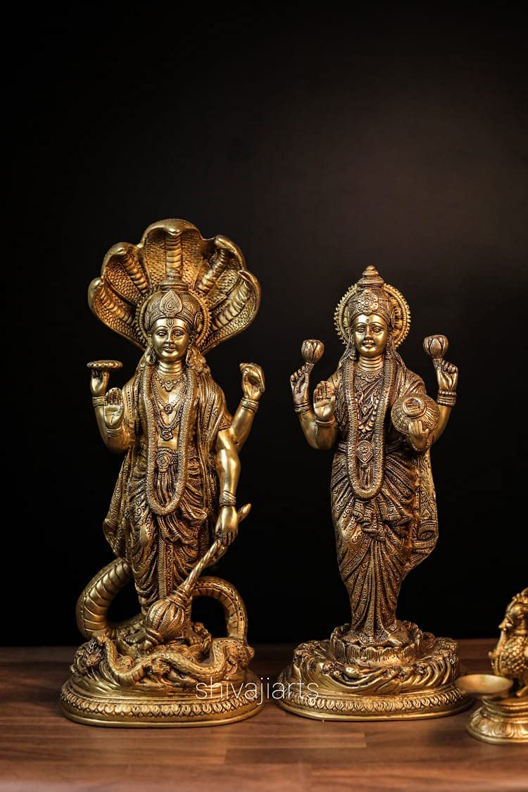 SHIVAJI ARTSLakshmi Narayan Statue in Brass, Large Big Size 44CM Standing Vishnu Lakshmi, Laxmi Narayana Idol, Lord Vishnu Goddess Laxmi for Home Temple