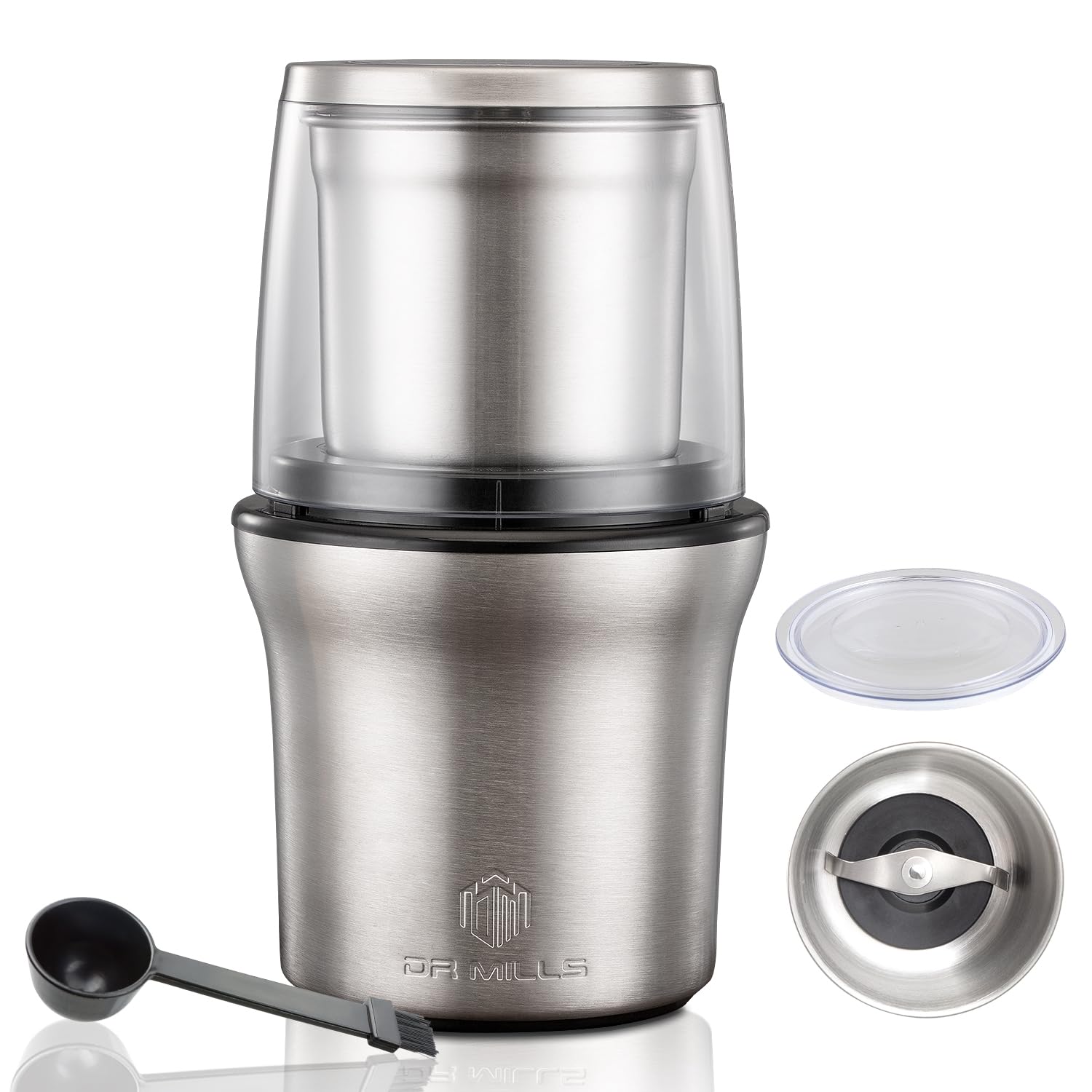 DR MILLS DM-7412N Molinillo eléctrico de especias y café, taza extraíble, cuchillo sin lavar y taza sin lavar están hechos de acero inoxidable SUS304