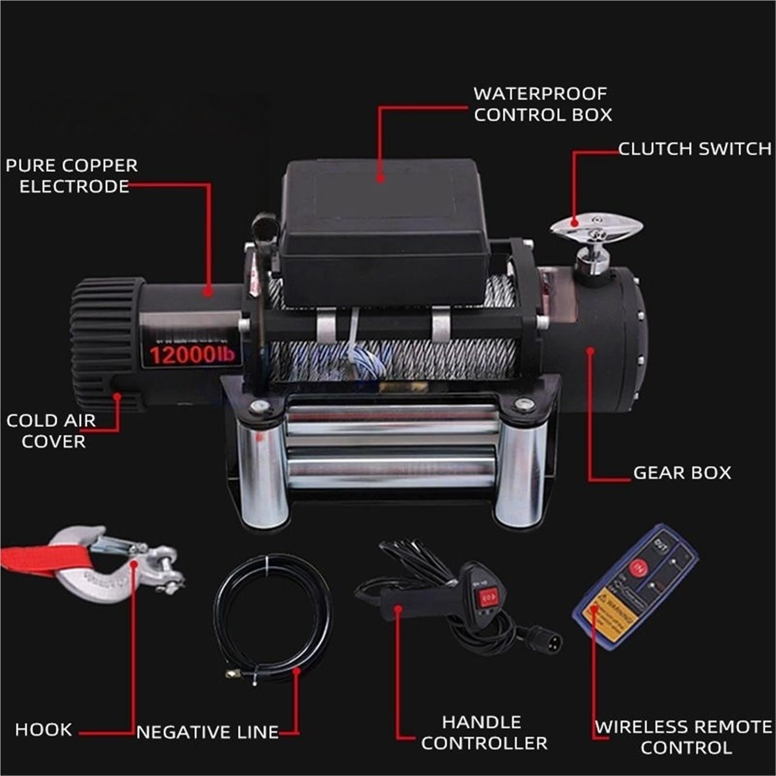Paranco Elettrico Verricello Elettrico Di Sollevamento Per Piccola Gru Montata Su Veicolo 24V 12V Fuoristrada Per Veicoli Autosoccorso Argani elettrici(24V3000LB)