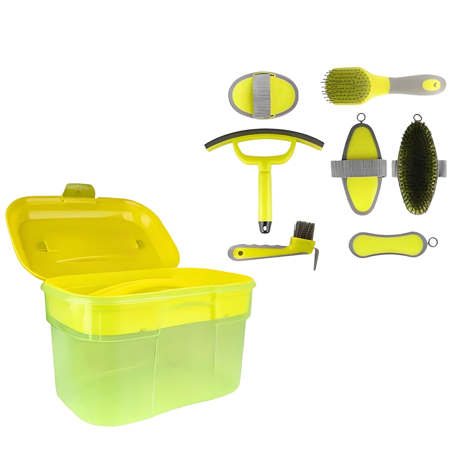 Juego de cepillos para el cuidado del caballo con caja de transporte, herramientas de aseo con peine, púa de pezuña y raspador para uso diario estable, preparación de espectáculos y entrenadores