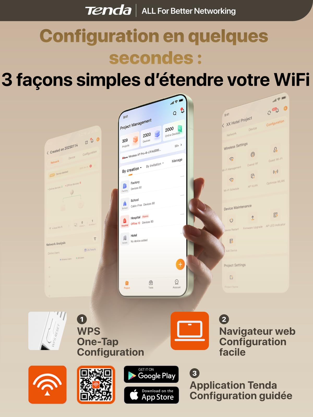 Tenda A33 Répéteur WiFi 6 AX3000, Repeteur WiFi Puissant sans Fil Dual Band, WiFi Extender EasyMesh avec Port Gigabit, Amplificateur WiFi pour Grande Maison, Streaming 4K, Gaming et Télétravail