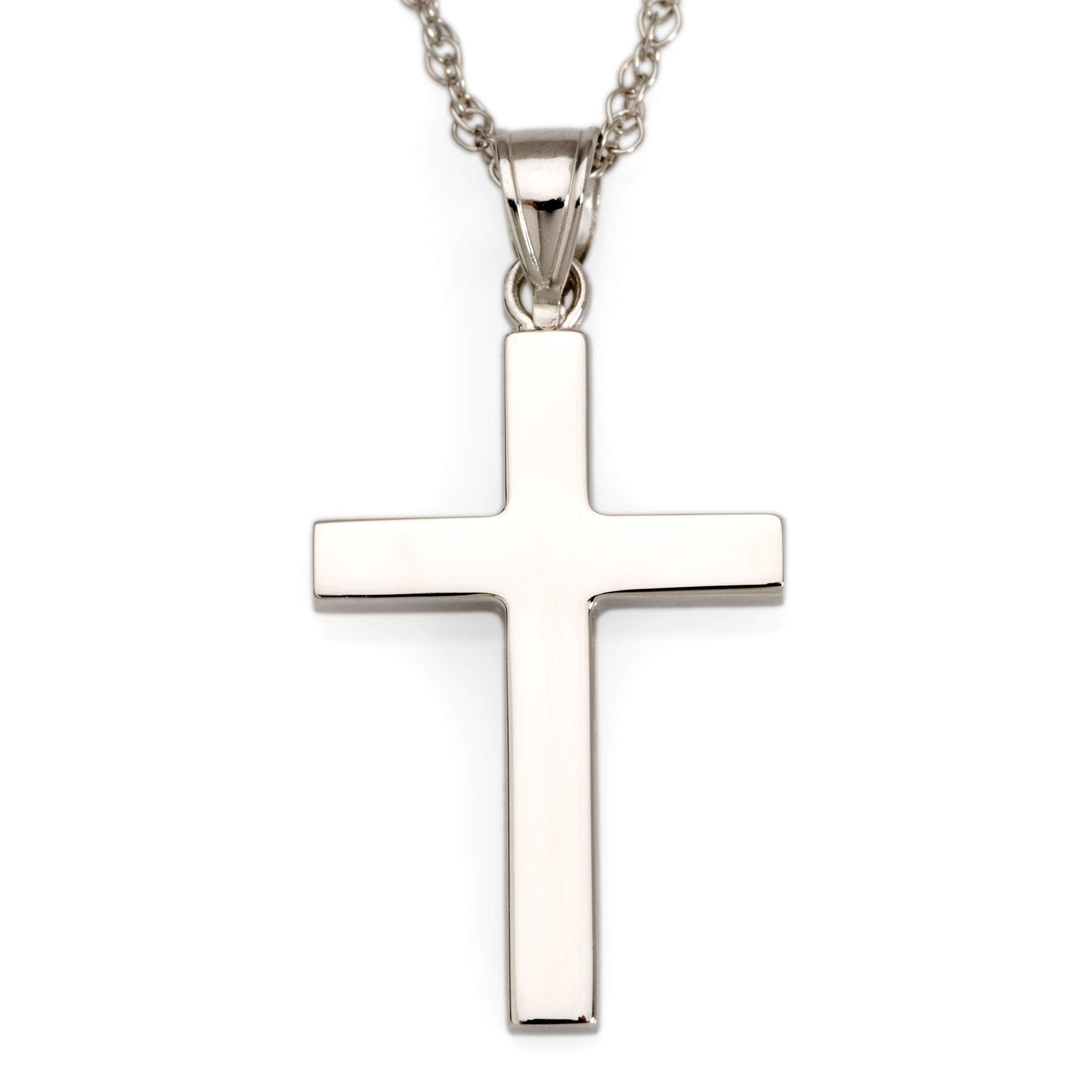 Ross-Simons14kt White Gold Polished Cross Pendant Necklace. 18 inches