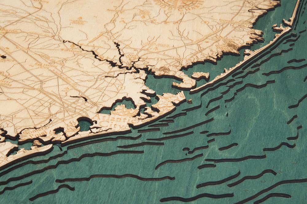 Ocean City 3-D Nautical Wood Chart Dark Frame, 24.5