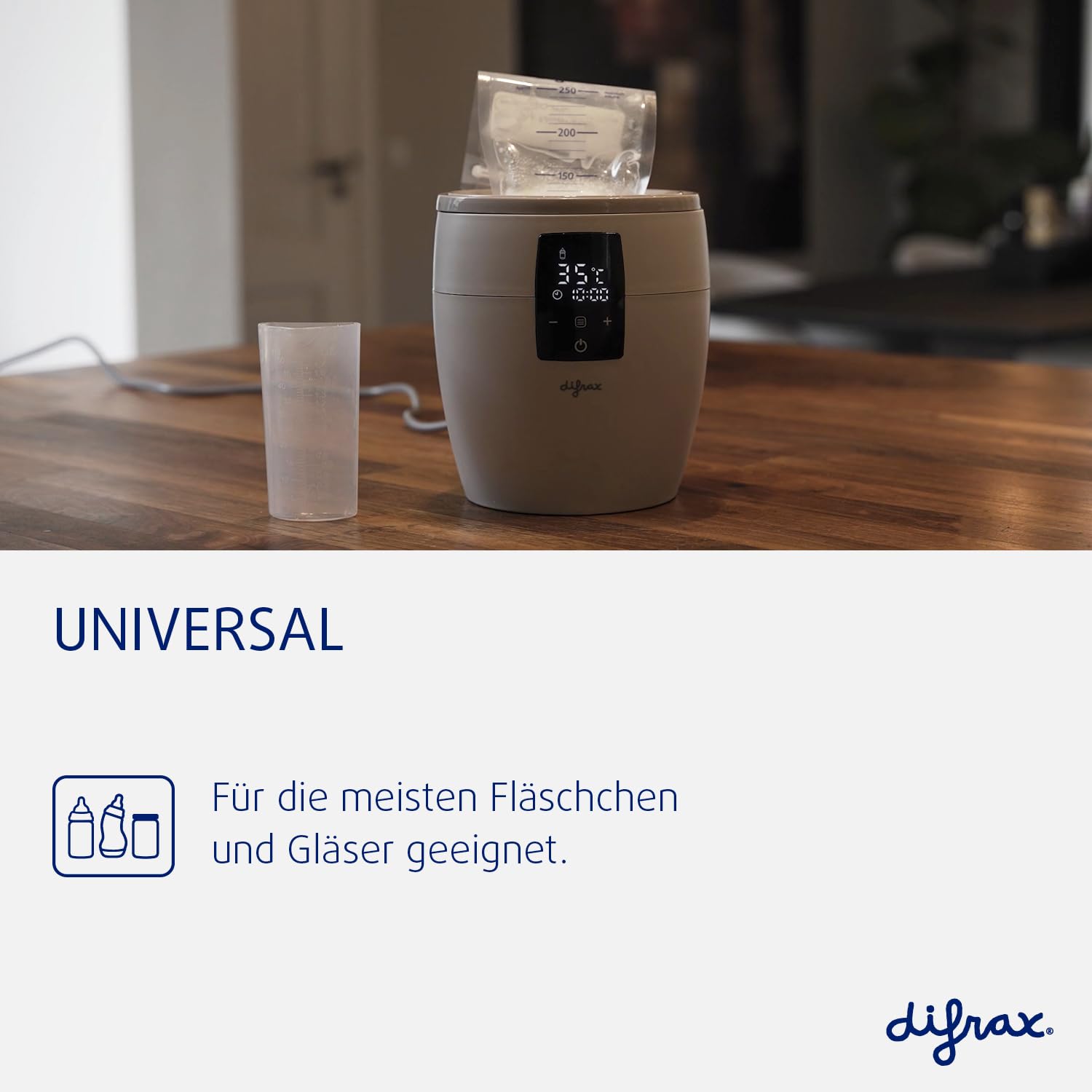 Difrax Flaschenwärmer - Schnelles und sicheres Erwärmen, Auftaustufe, Stand zum Warmhalten von Flaschen