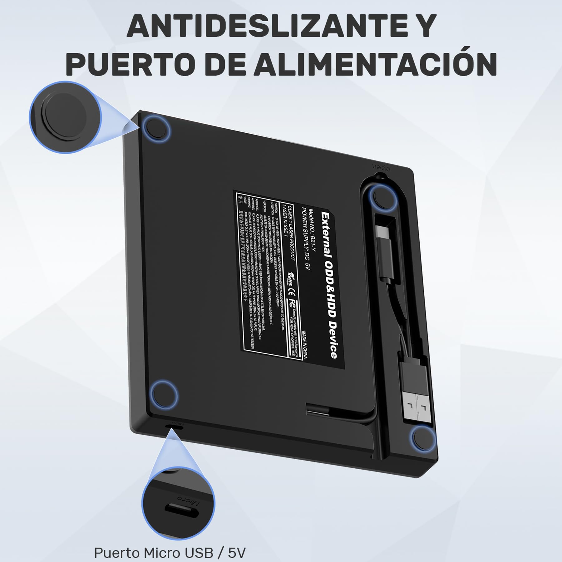 Unitek Unidad externa de CD y DVD,USB C portátil CD/DVD +/-RW,reproductor de DVD con lector de tarjetas SD,USB 3.0, USB C,grabadora de CD ROM compatible con laptop,PC,Windows,Linux,OS, Surface (Negro)