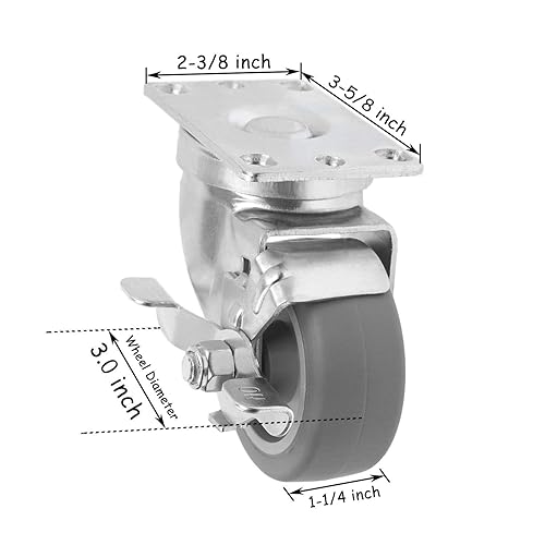 Miniatura 2 de Ruedas giratorias de 3 pulgadas, 24 unidades, termoplásticas, de goma resistente, color gris, con capacidad total de 6000 libras (3 pulgadas,