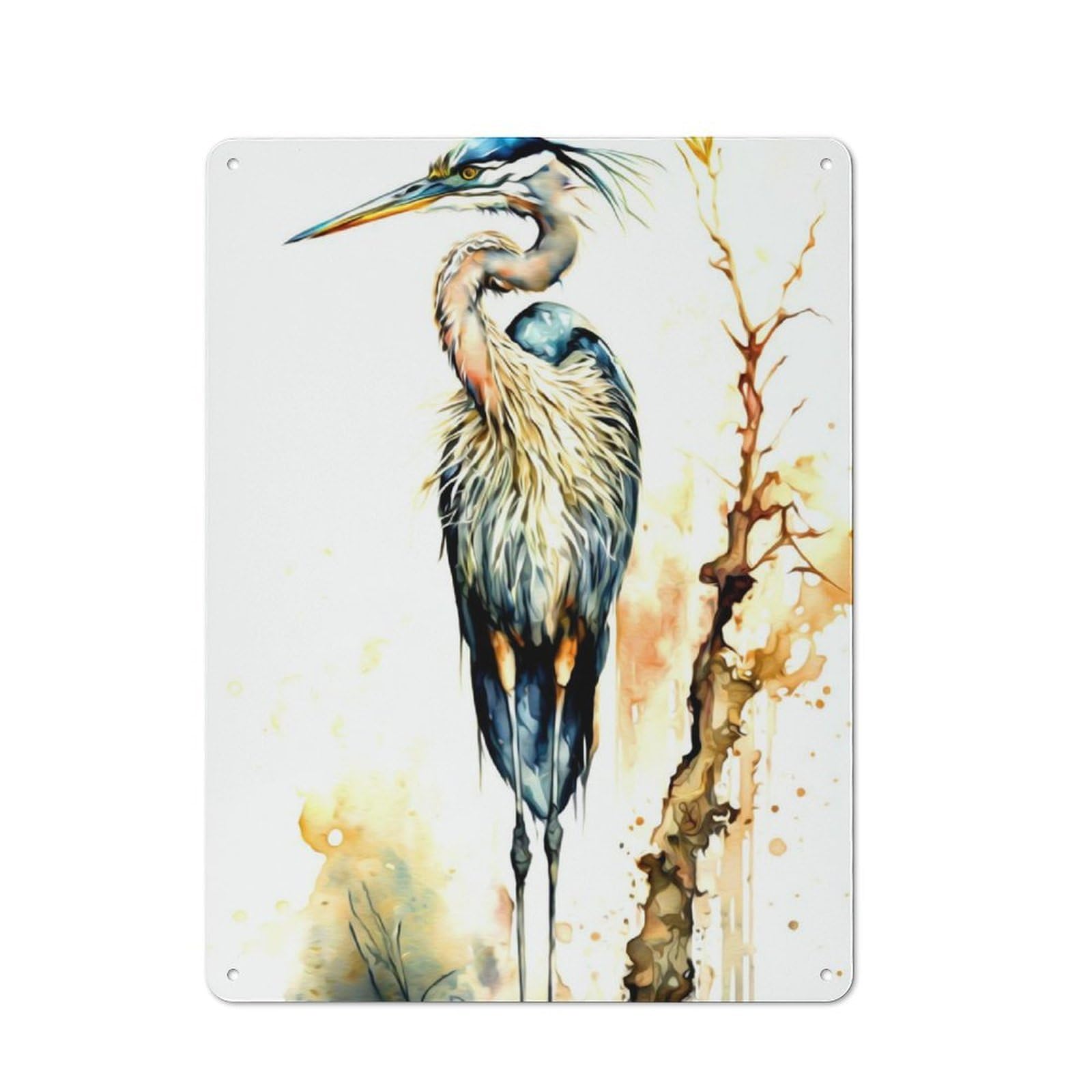 Junmoney Heron Retro Metal Sign With Design 40X30cm, Weathered Look Shed Wall Plaque For Garage, Workshop, Shed Or Utility Room