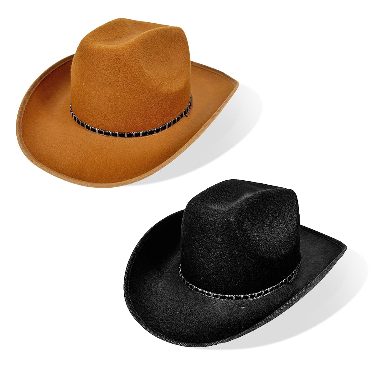 BSLVV 2 Pack Adult Cowboy Hats Dark Brown & Black Western Hats for Men Women