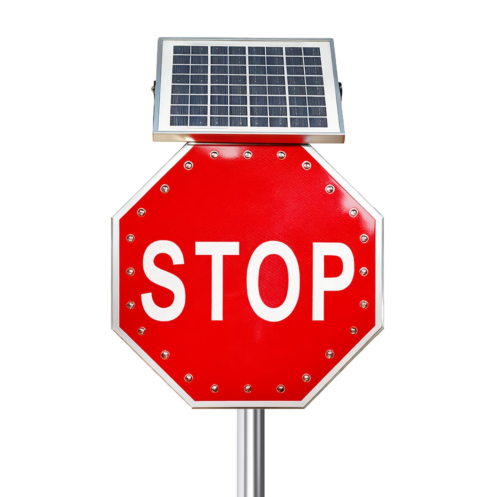 Señal de Stop LED Solar de 61 cm, Intermitente y Reflectante, con Marco metálico Octogonal Resistente a la corrosión, Resistente al Agua IP65, Ideal para estacionamientos, autopistas.