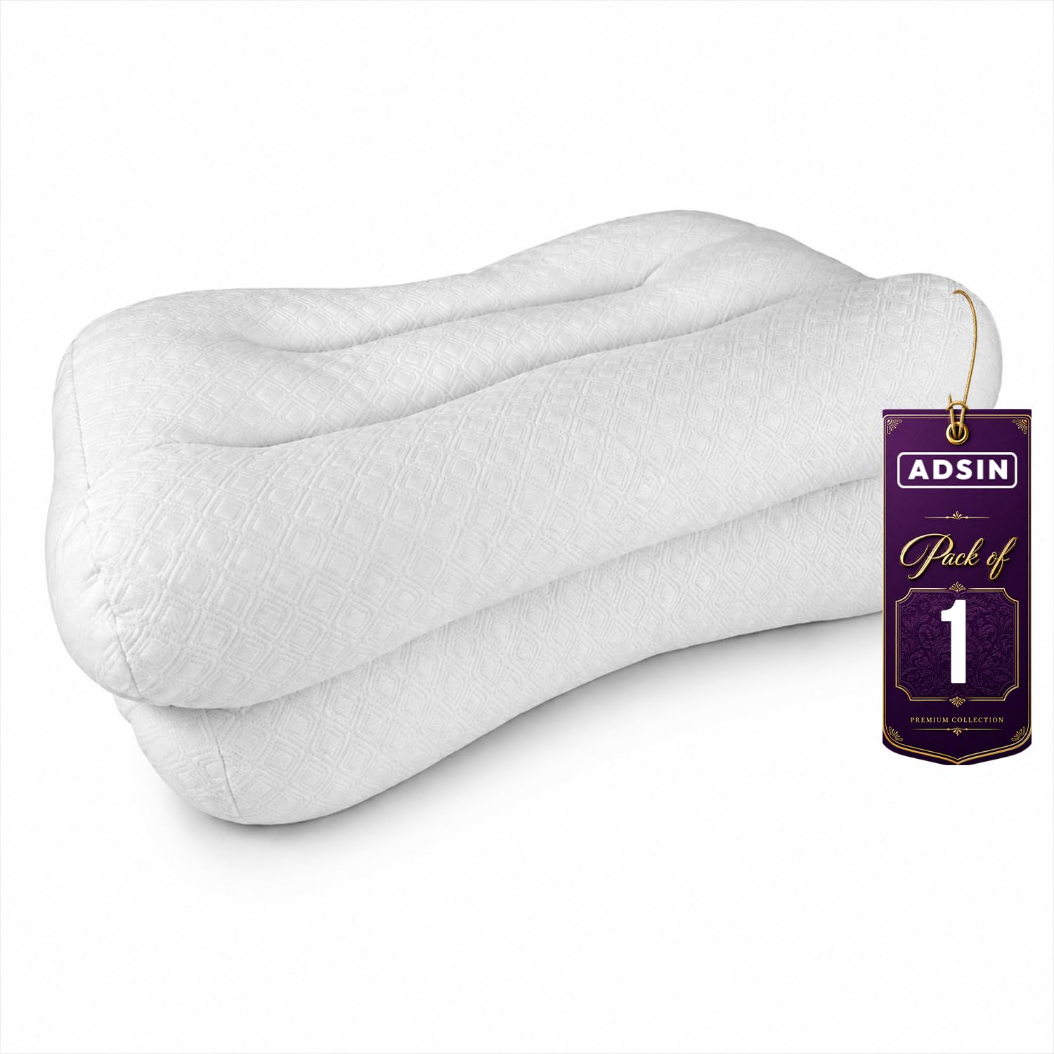 Adsin White Ergonomic Neck & Shoulder Support Pillow (Pack Of 1) Cervical & Orthopedic Pillow For Pain Relief, Side Sleeper For Neck & Shoulder Pain, Better Sleep And Spinal Alignment