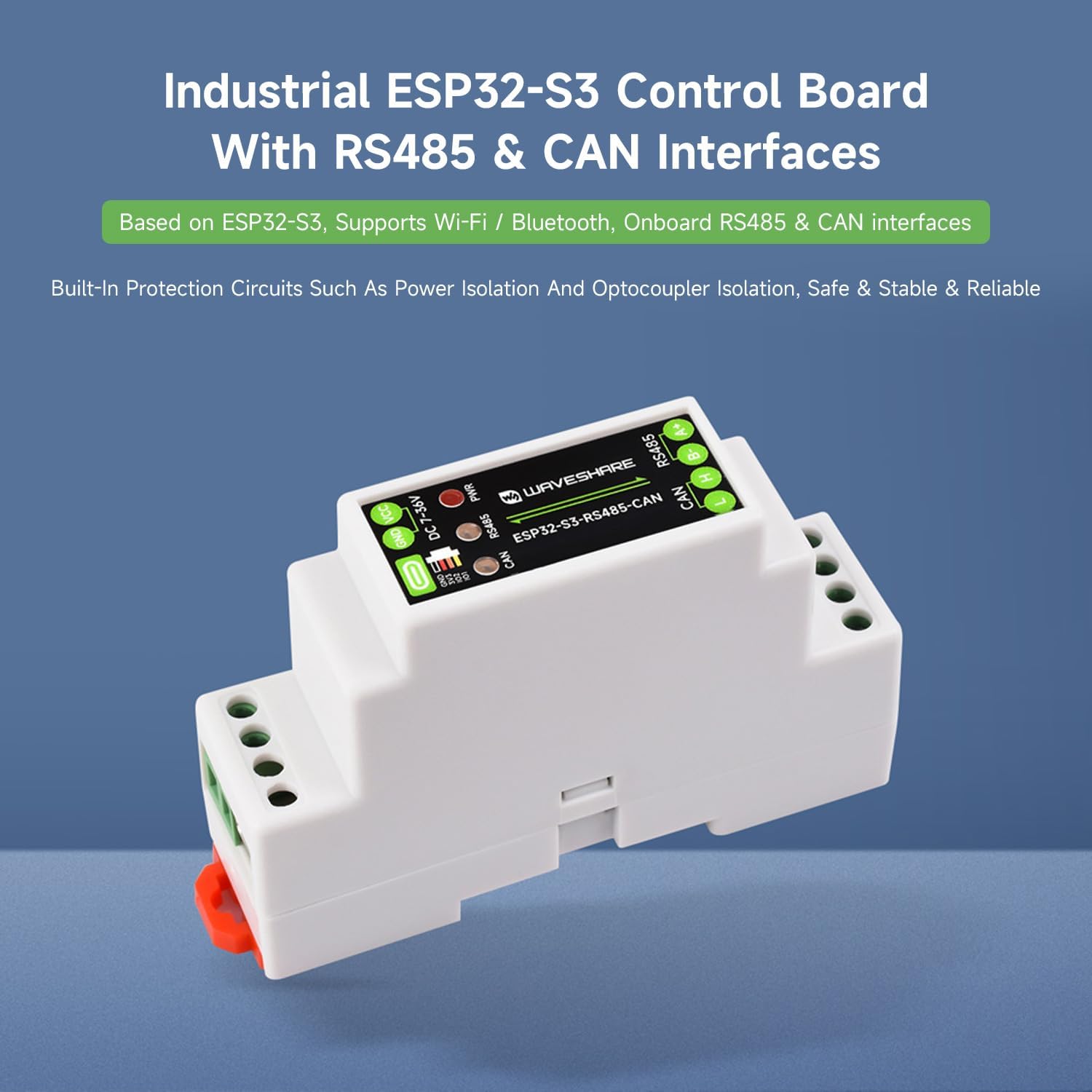 Waveshare Industrial ESP32-S3 Control Board with RS485 and CAN Communication Interfaces, Wi-Fi/Bluetooth Support, Built-in Multiple Protection Circuits