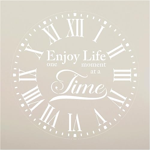Miniatura 1 de Plantilla de reloj redondo con números romanos - Disfruta de la vida un momento a la vez letras - Pintura de bricolaje para decoración del hogar de