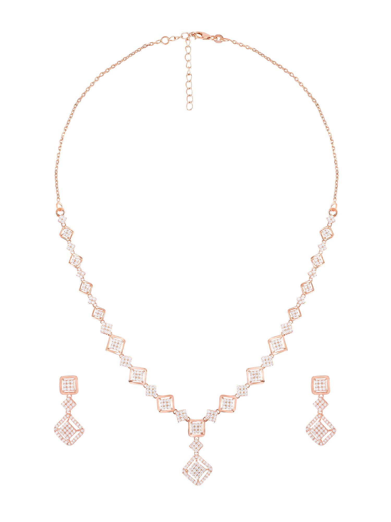 ZAVERI PEARLS Rose Gold Tone Dazzling Cubic Zirconia Detailed Bling Necklace & Earring Set For Women-ZPFK17651 (B0CXDDX874) Amazon Price History, Amazon Price Tracker