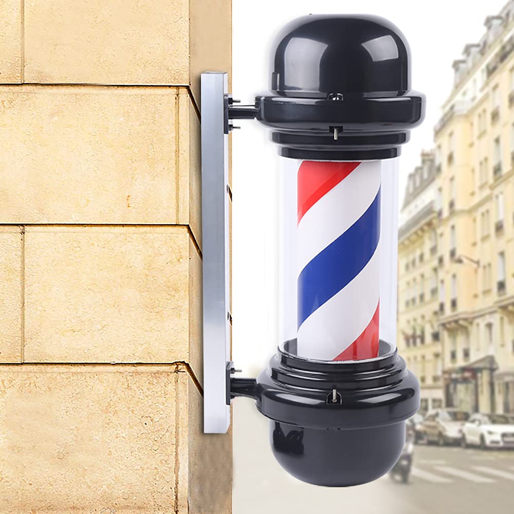 Lilyeriy 20” Barbers Pole LED Light Red White Blue Stripes Rotating Light Outdoor Wall Lights for Barbershop Hair Salon Sign