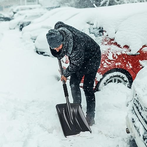 Miniatura 7 de Pala de nieve para automóvil, pala de nieve ergonómica con mango de aluminio resistente para quitar la nieve, portátil y útil para automóviles,